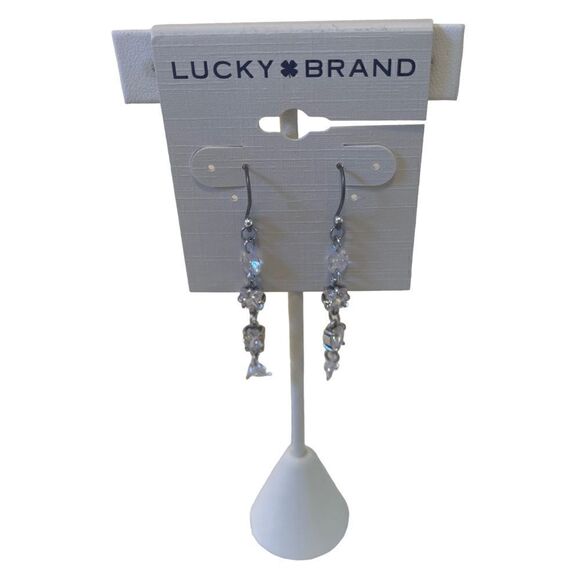 Pave & Silver Toned Linear Drop Earrings. - Picture 1 of 5